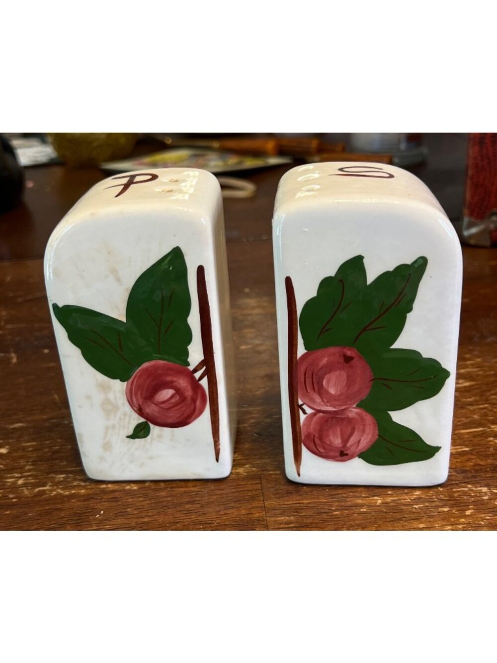 Hand-Painted Ceramic Salt & Pepper Shakers With Fruit Motif Vintage Kitchen Deco